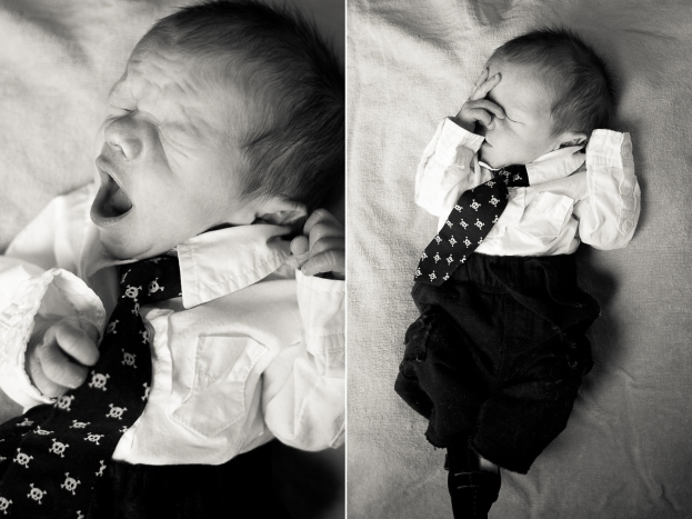 black and white newborn photo in tie